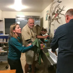 Shared dinner clean up, Santa Rosa Island Research Station Lodge Kitchen
