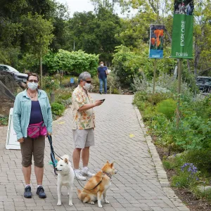Visitors at entrance, First day of limited reopening to members, after COVID-19 pandemic closure
