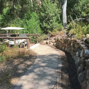 Rebuilt rock wall by Campbell Bridge
