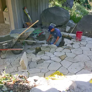 New stone paving at the Information Kiosk