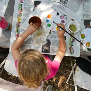 Acorn Adventurers Summer Camp, flower pot decorating activity