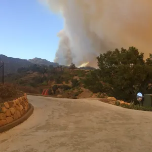 Smoke from the Thomas Fire viewed from the PCC driveway