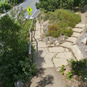 Steps on east side of Mission Canyon Road leading the Porter Trail and the Southwest Trail