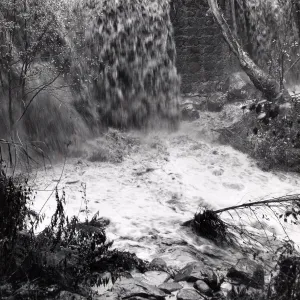 Mission Creek flooding over Mission Dam, 1952
