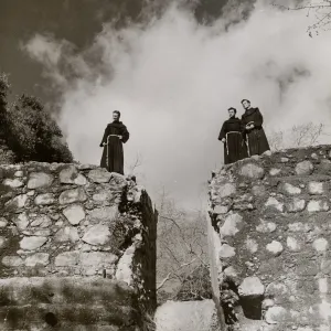 Friars (padres) at Mission Dam, before 1940