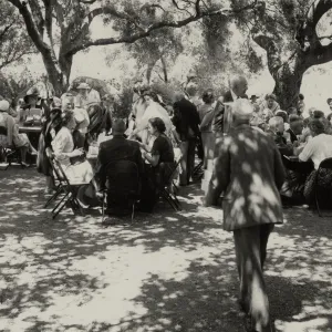 Members Day 1958, Mr. Bullard standing at left of oak tree