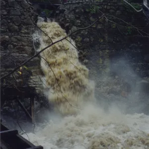Mission Creek flooding through the flue at Mission Dam