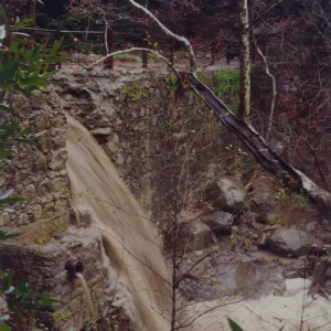 Mission Creek flooding through the flue at Mission Dam