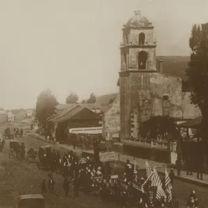 Parade at San Buenaventura Mission , Ventura c. 1870