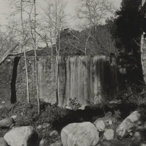 sheeting waterfall over Mission Dam, 1935