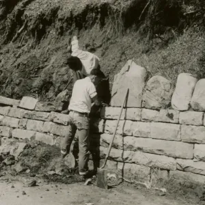 construction of rock wall along driveway to Lotterhos/Gane House