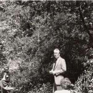 Russell Chandler, Editor of Religion Section, L.A. Times, Dedication of Mission Dam railing