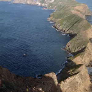 Anacapa Island from Camel, boats in harbor