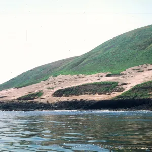 abandoned piniped hauling ground, Santa Barbara Island from boat