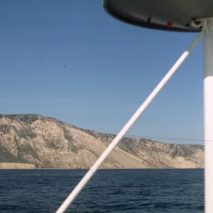 Navy Base on Santa Cruz Island from Boat