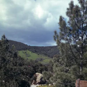 old driveway Entrance to Garden, old wood sign at Mission Canyon Road entrance