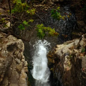 looking straight down the waterfall at the Old Mission Dam