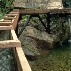 Mission waterworks, redwood flume below the Mission Dam