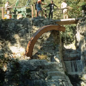 construction of the redwood flume, Mission Dam
