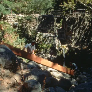 construction of the redwood flume, Mission Dam