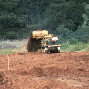 Meadow Renovation, 1979, laying mulch layer with tractor