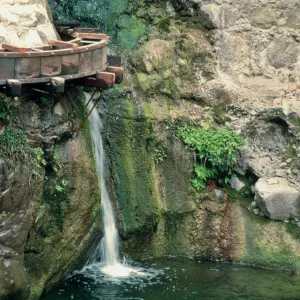 Mission Creek waterfall and wooden aqueduct below Mission Dam