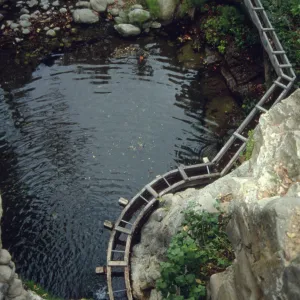 Wooden aqueduct from above, below Mission Dam wall
