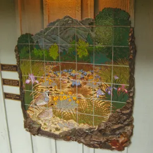 tile mosaic, memorial plaques, on Information Kiosk
