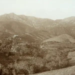 Aerial view of Lotterhos, Mission Canyon, Santa Ynez Mountains