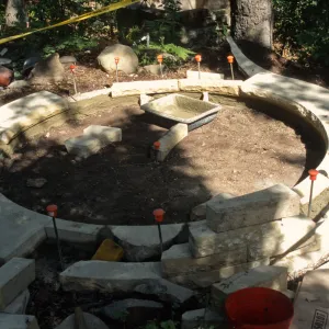 Construcing the Circular Bench in the Fiber Arts Display, Hall Bench