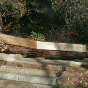 Meadow View display garden, Conn Garden, wood bench, staircase