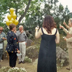 Dedication event, new stone bench in Desert Section, Pritzlaff Bench, 2000