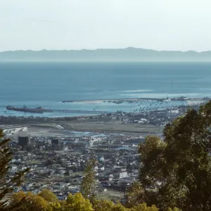 View of Santa Barbara Harbor and Santa Cruz Island, from las Alturas Road
