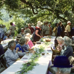 SBBG Members Day Picnic, 1986, under the oaks