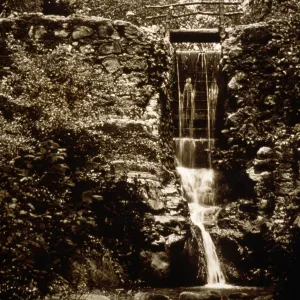 Mission Creek waterfall and pool below Mission Dam, old footbridge