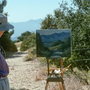 Oak Group Artists, Abbott painting before damage, Little Pine