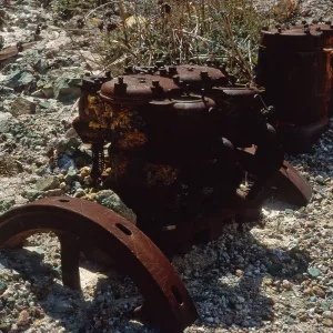 Cedros Island, old engine at mine, Canon de la Mina