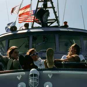 Karen, Janet, Toni, Navy Boat, Santa Cruz Island