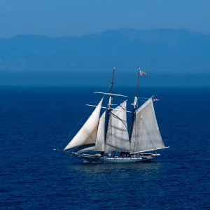 Middle Anacapa Island, tall ship, off North side