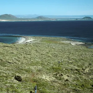 San Martin Island, view of mainland, Hasslers Cove & lagoon from trail to crater