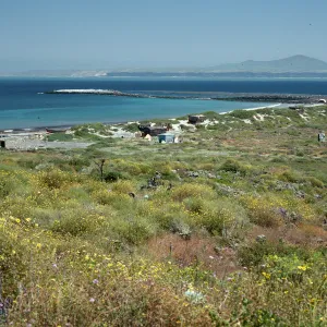 San Martin Island, fishing village & mainland in background