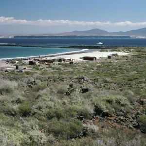 San Martin Island, view of fishing village, Hasslers Cove & mainland