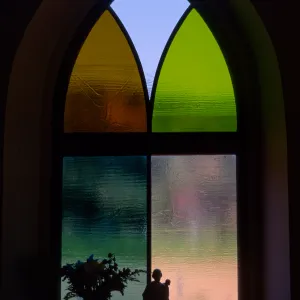 Santa Cruz Island, window in chapel, main ranch
