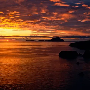 Santa Cruz Island, sunrise over Anacapa Island & Scorpion Bay